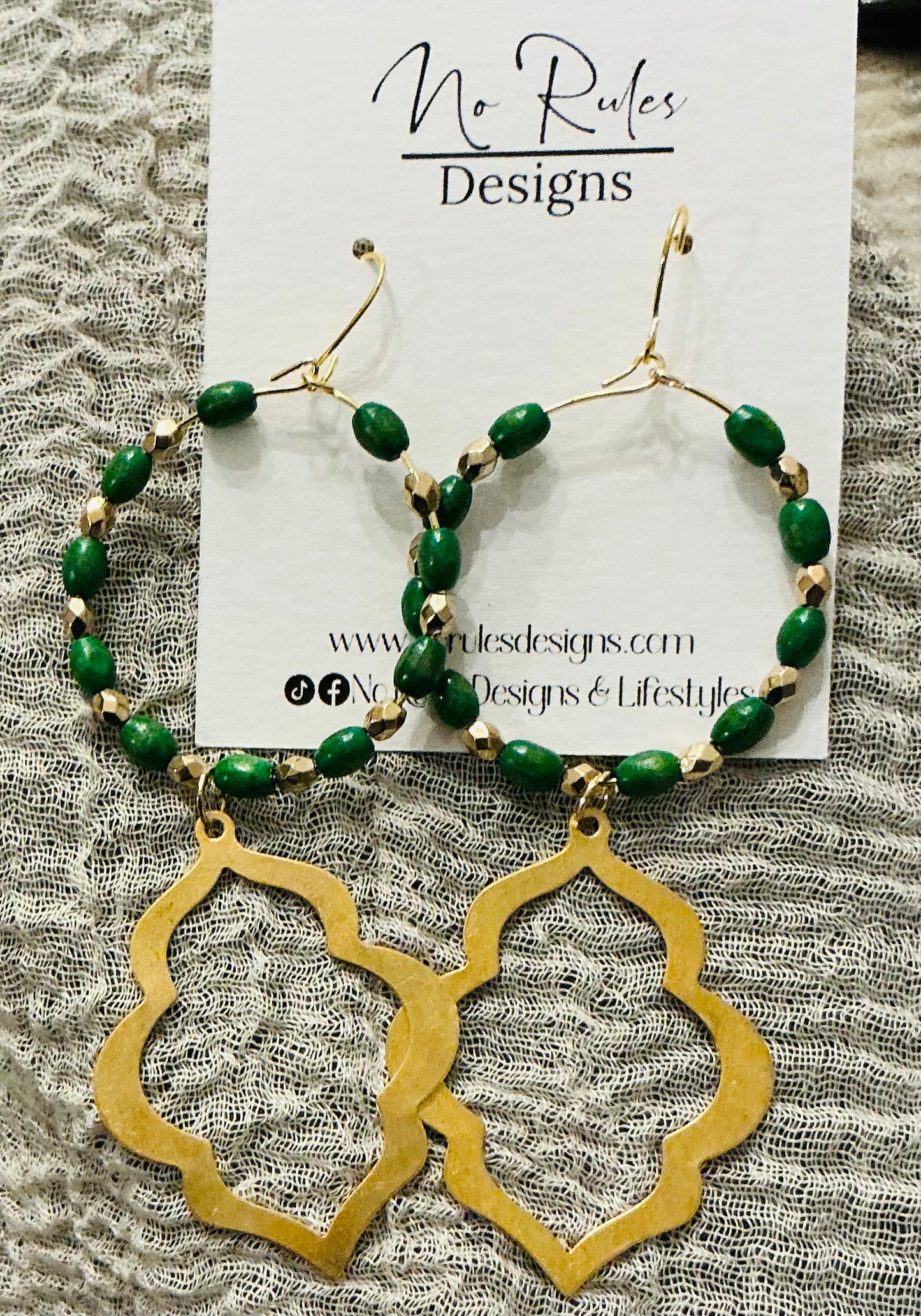 Green Wood Beaded Earrings