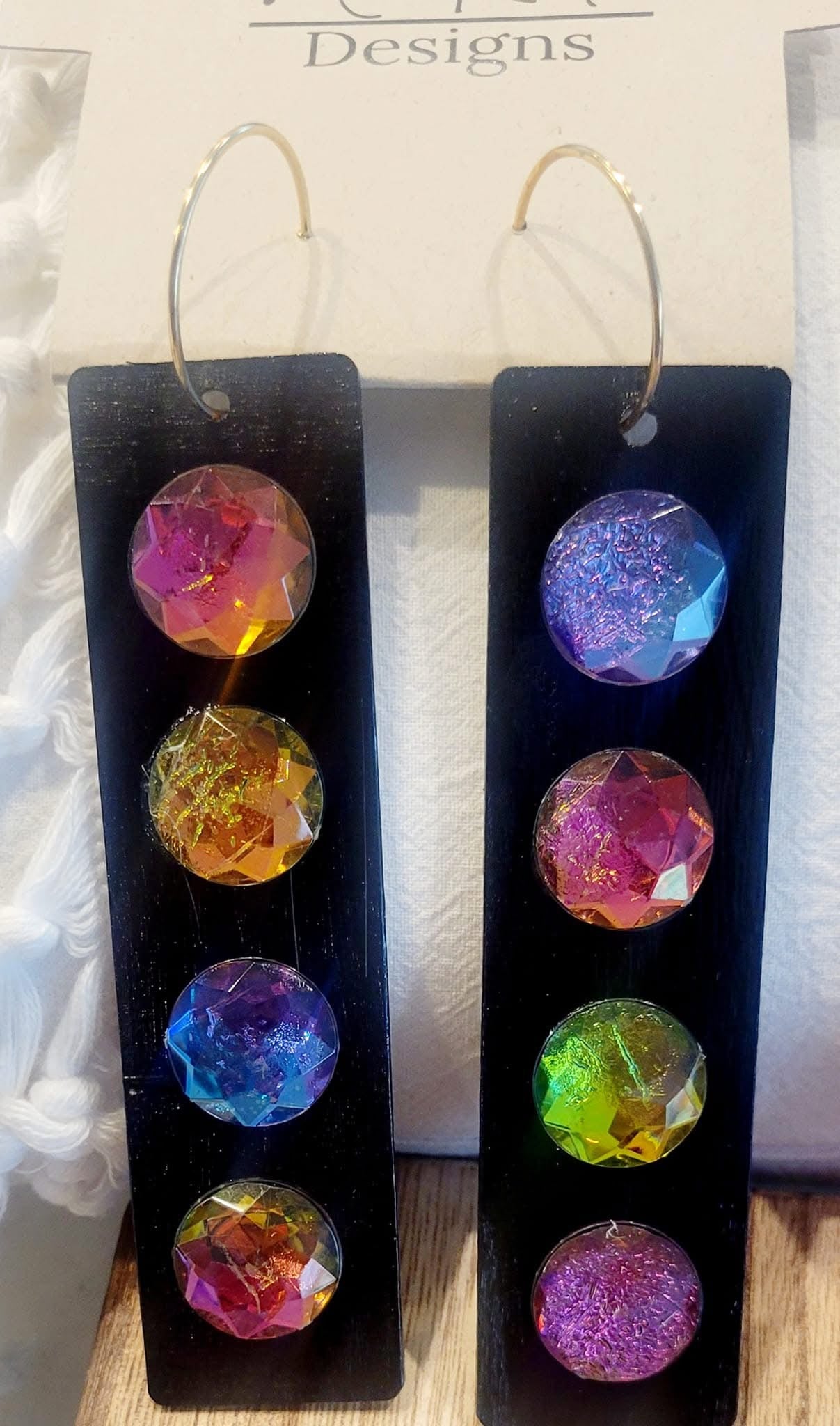 Hand-Painted Rectangular Wood Earrings