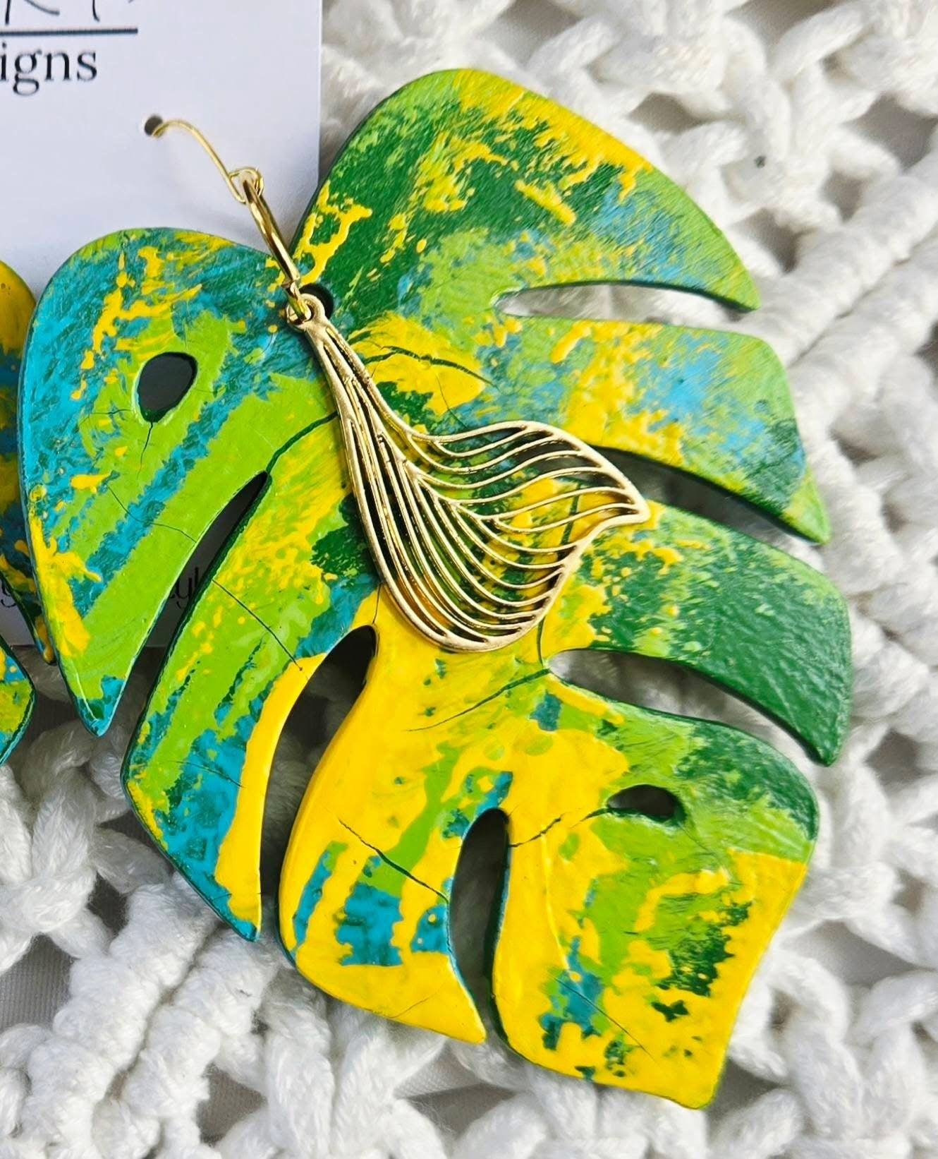 Hand-Painted Large Leaf Earrings
