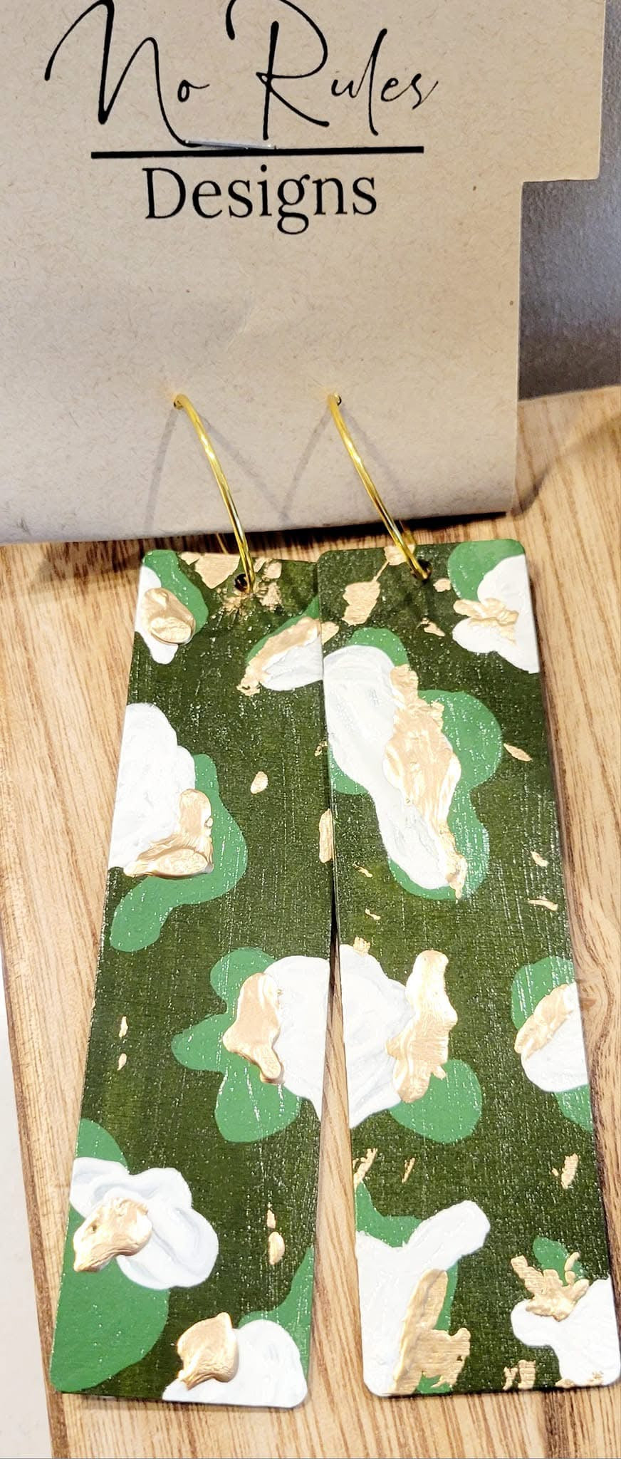 Hand-Painted Rectangular Wood Earrings
