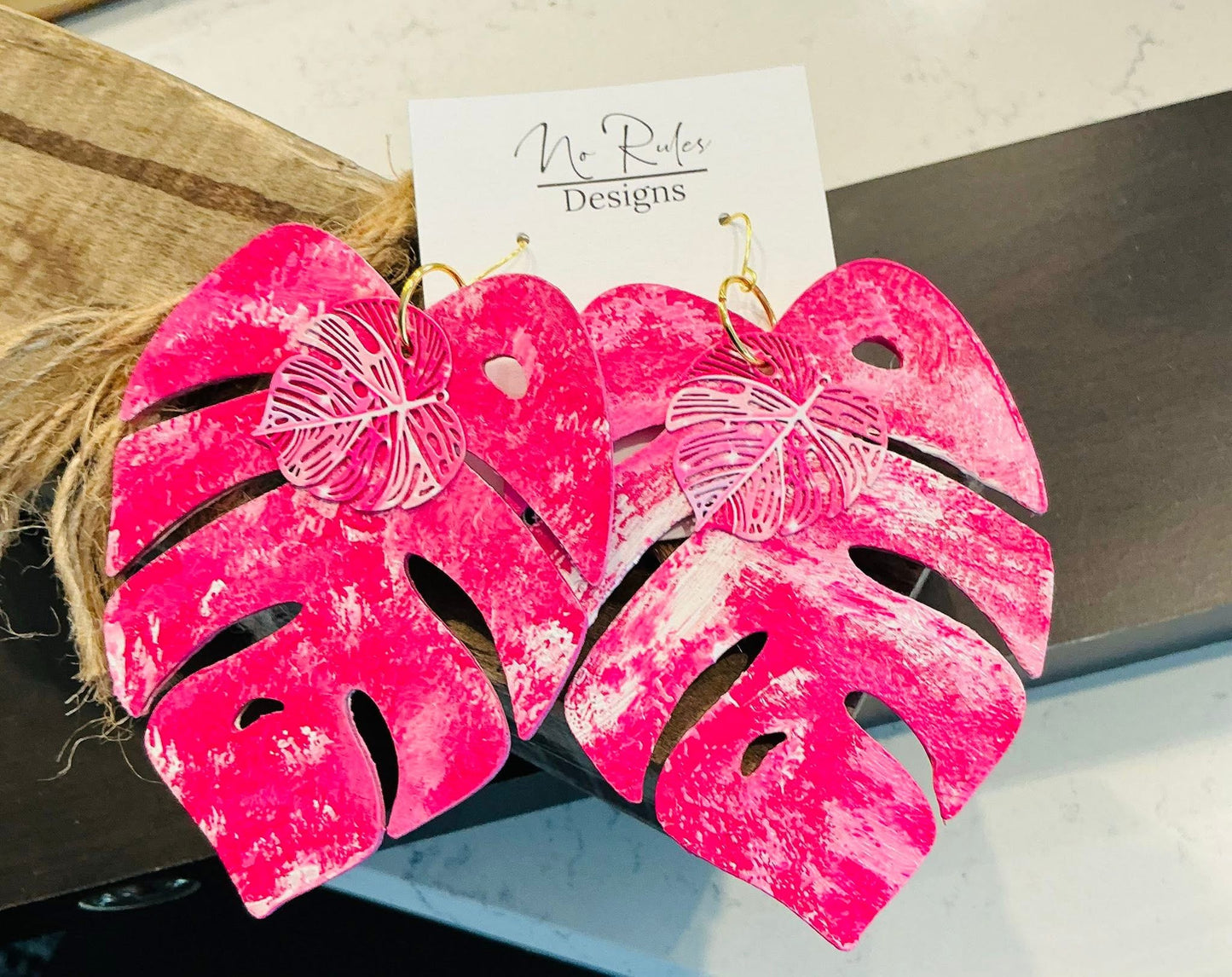 Hand-Painted Large Leaf Earrings