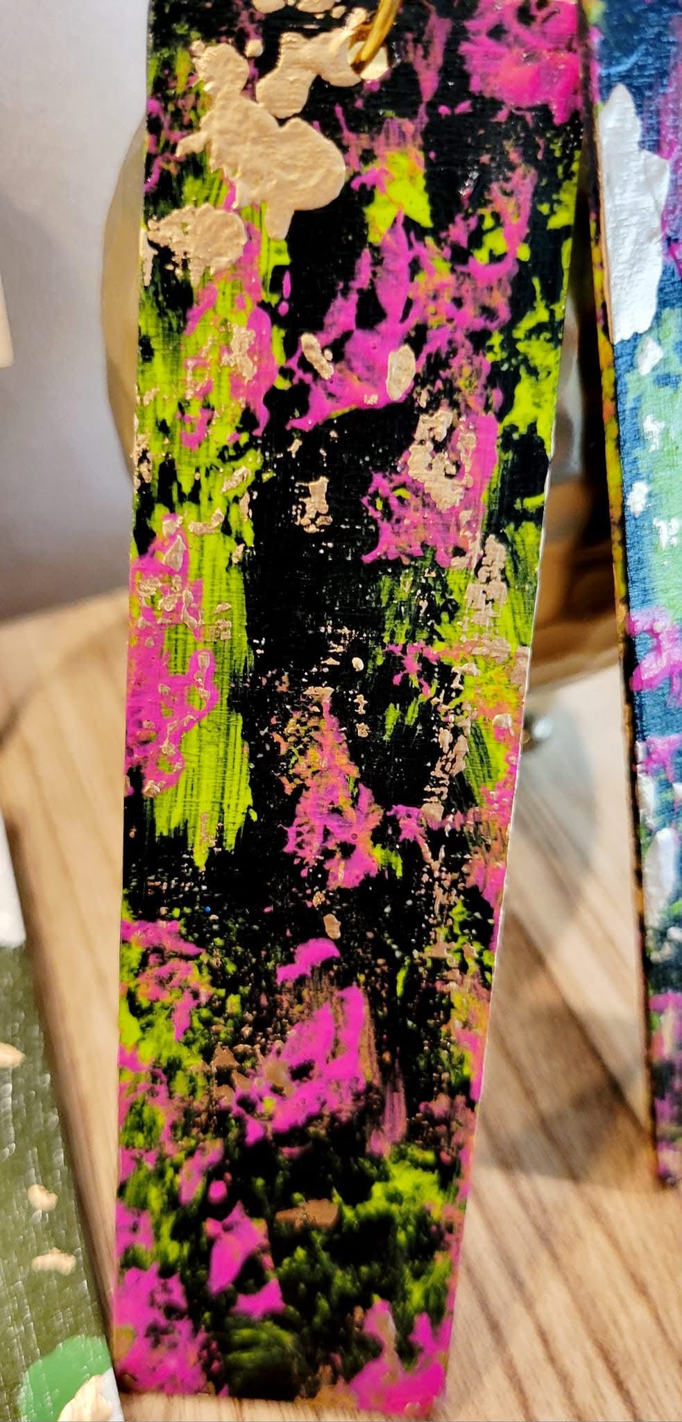 Hand-Painted Rectangular Wood Earrings