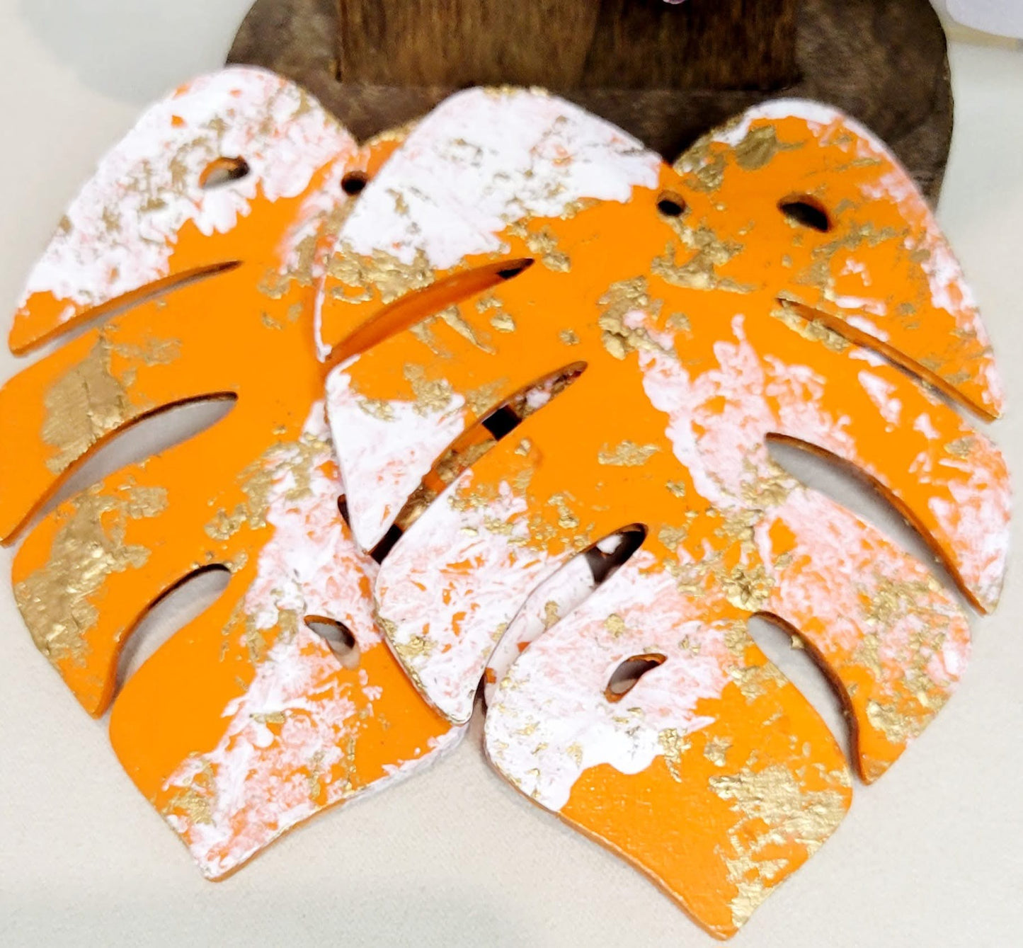 Hand-Painted Large Leaf Earrings