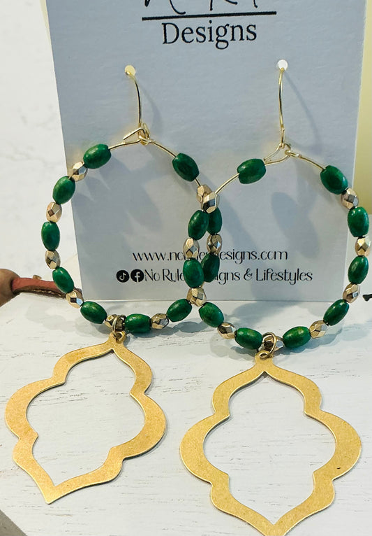 Green Wood Beaded Earrings