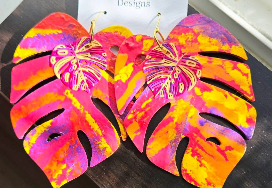 Hand-Painted Large Leaf Earrings