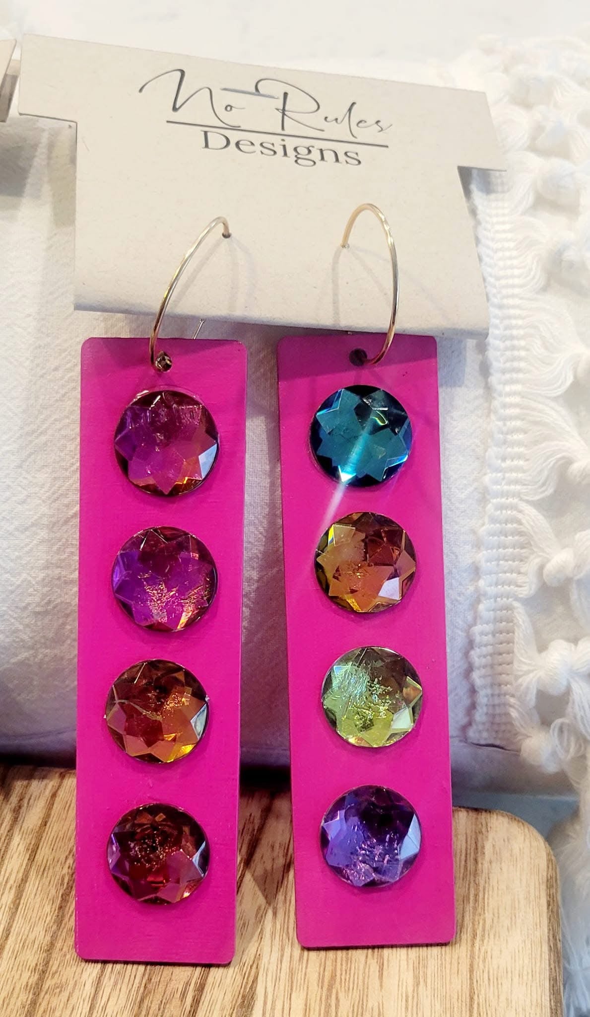 Hand-Painted Rectangular Wood Earrings