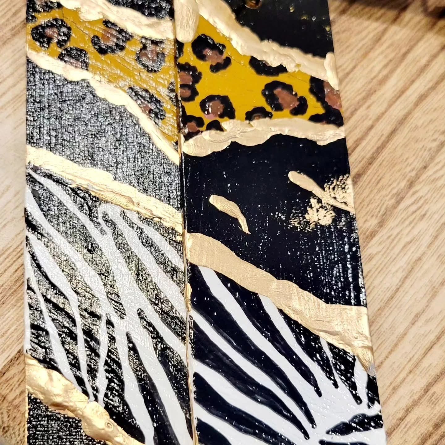 Hand-Painted Rectangular Wood Earrings