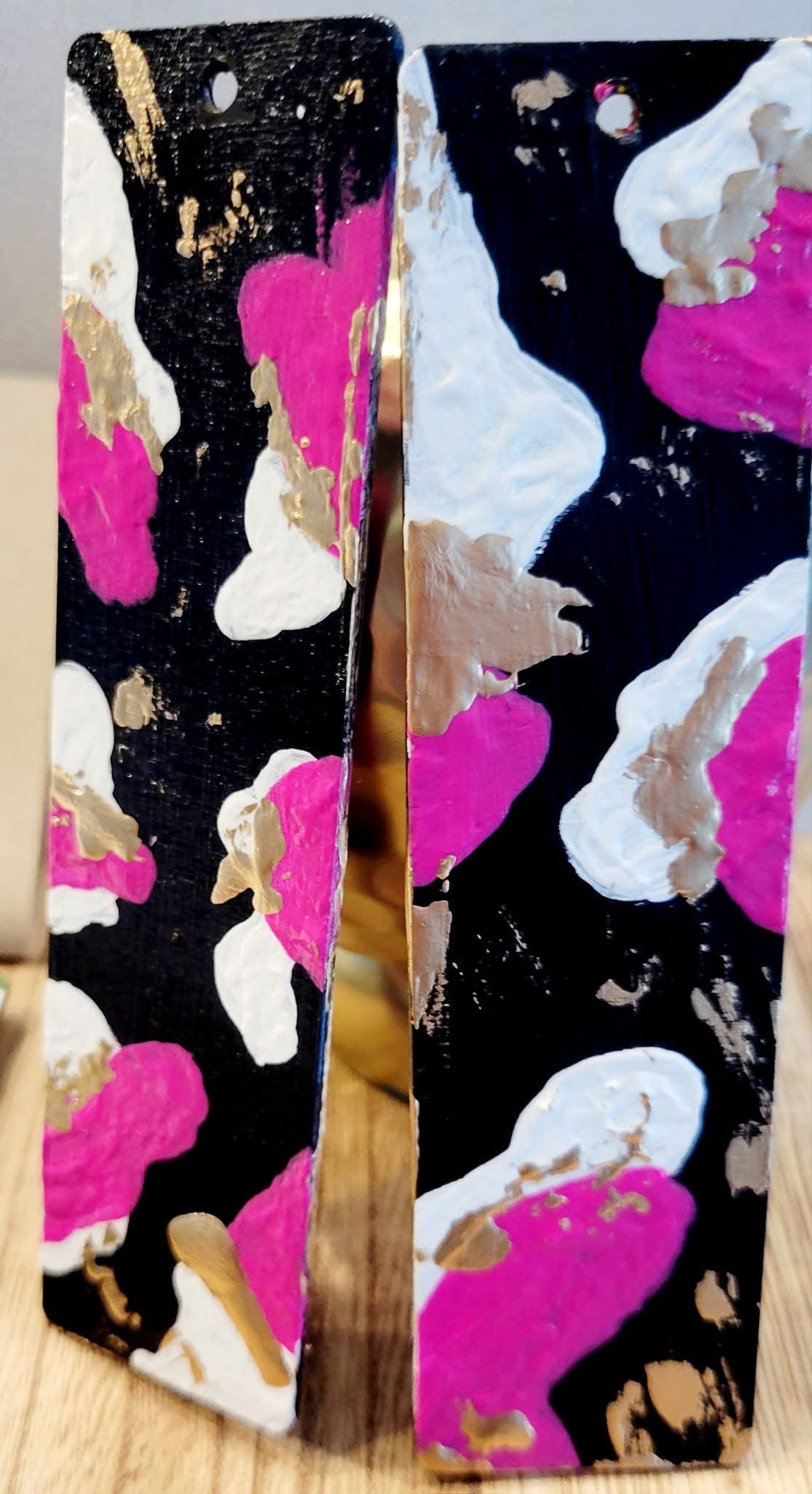 Hand-Painted Rectangular Wood Earrings