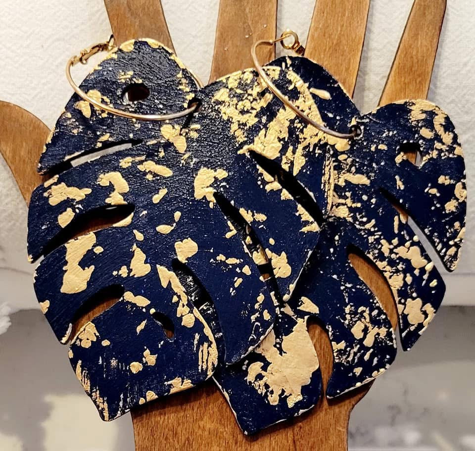 Hand-Painted Large Leaf Earrings