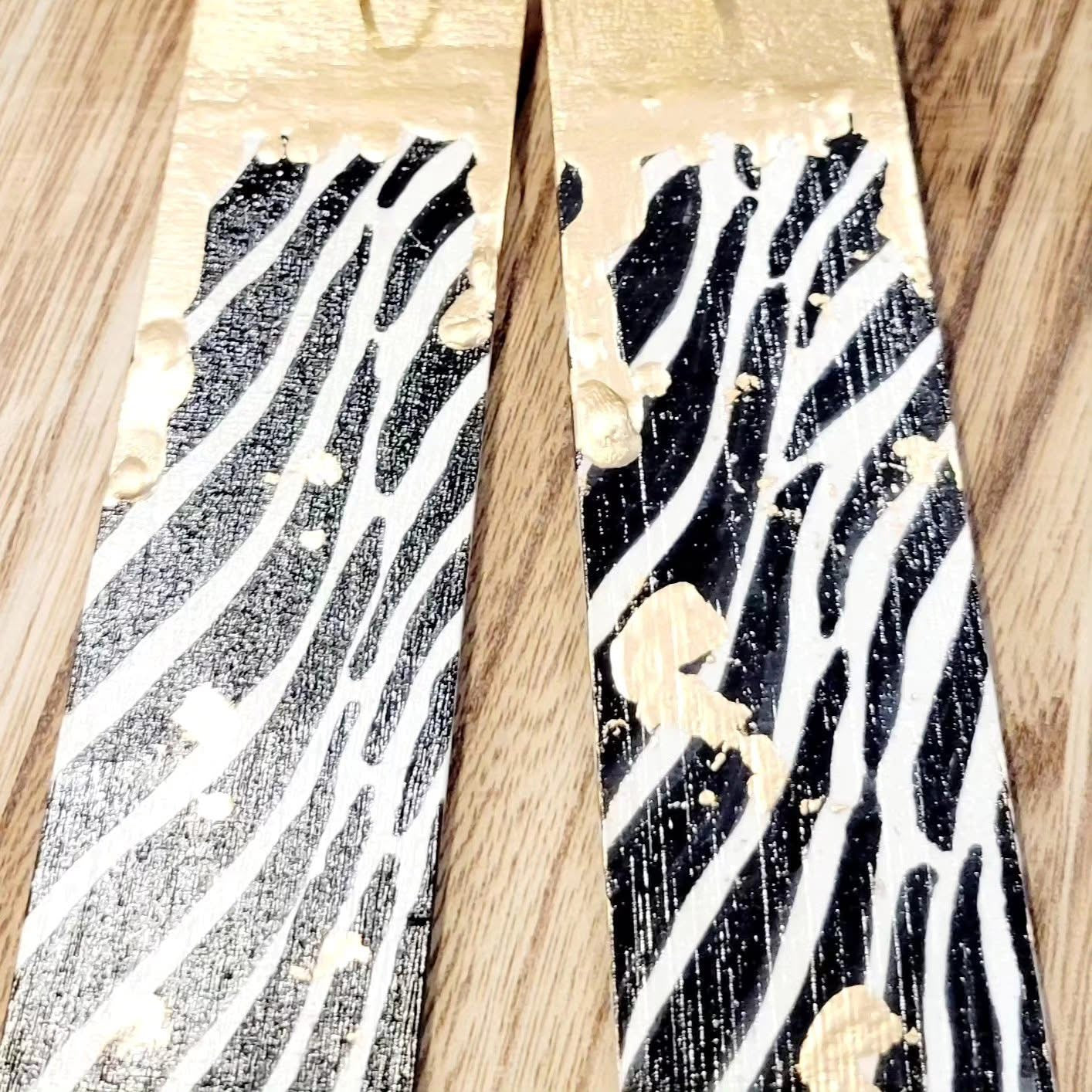 Hand-Painted Rectangular Wood Earrings