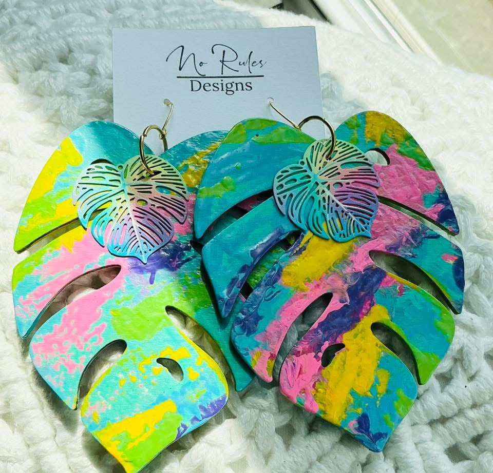 Hand-Painted Large Leaf Earrings