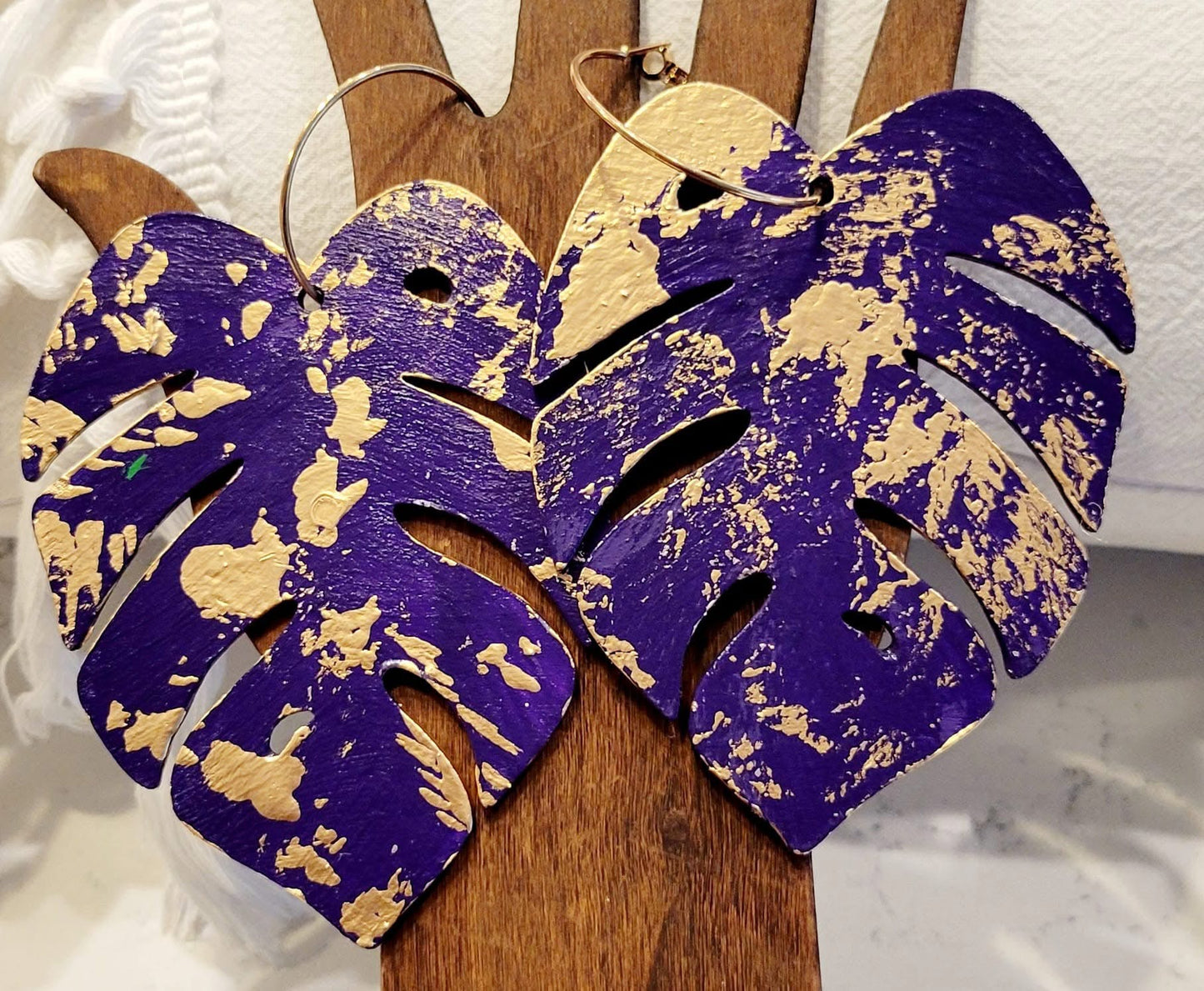 Hand-Painted Large Leaf Earrings