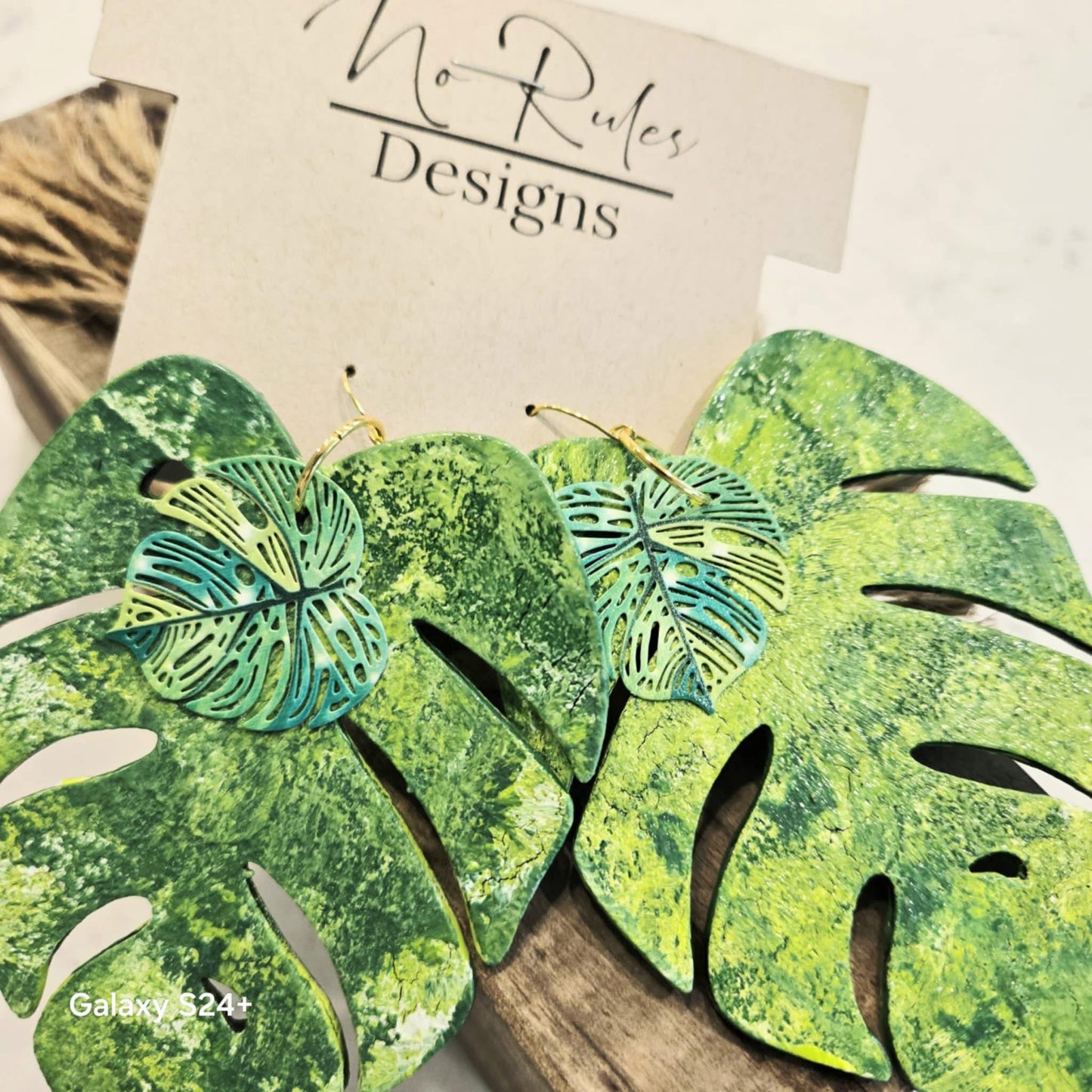 Hand-Painted Large Leaf Earrings